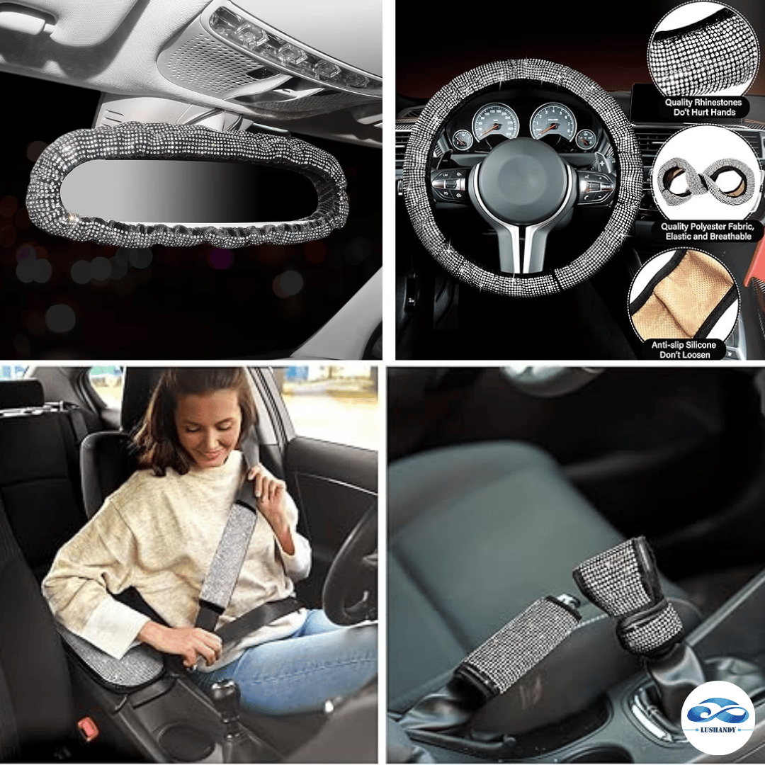 Kit  Fundas 6 Piezas Con Diamantes  Brillantes  De Imitación   Para Auto