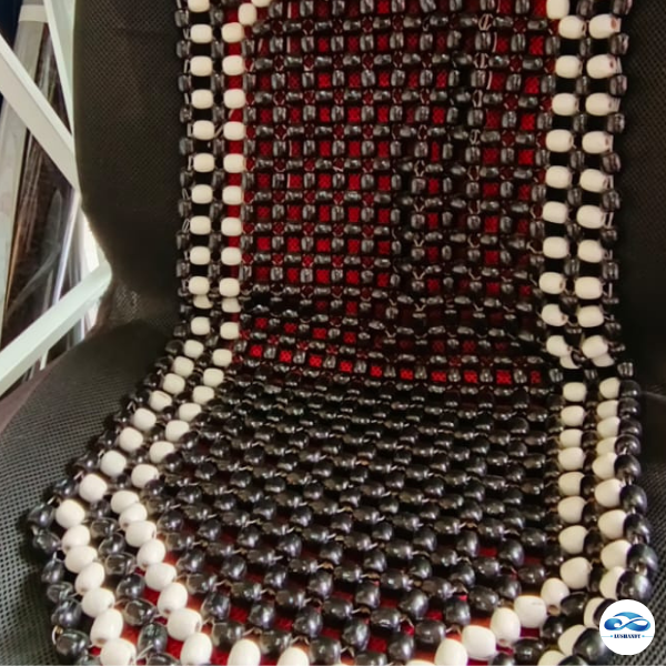 Respaldo Asiento Bolas Madera Bambú Respaldo Flor Beige