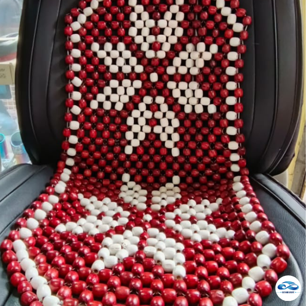 Respaldo Asiento Bolas Madera Bambú Respaldo Flor Beige