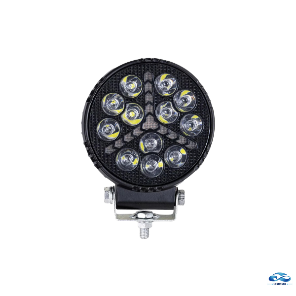 Foco Neblinero 12 Led Redondo Blanco Con Estrobo En Las Flechas  42W 12V-24V