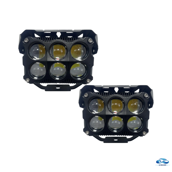 Par De Focos Neblinero 6 Led Con Lupa  Color Blanco y Amarillo 85W 12V-24V