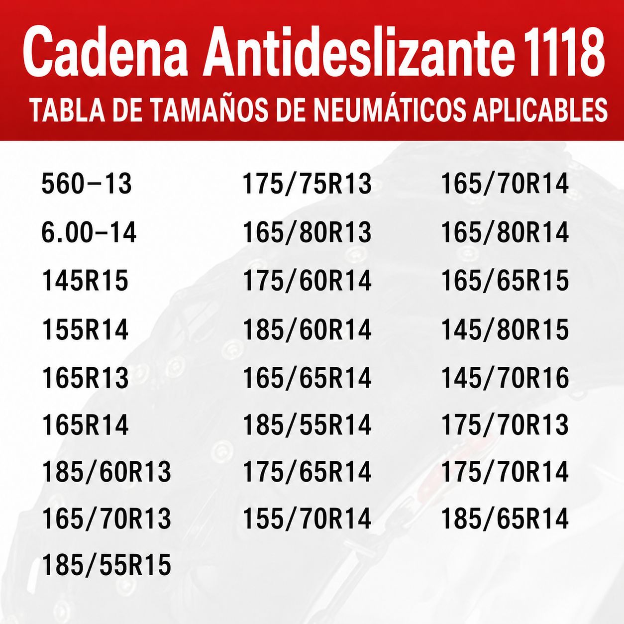 Cadena Antideslizante para Neumáticos Nieve, Hielo y Barro 1118