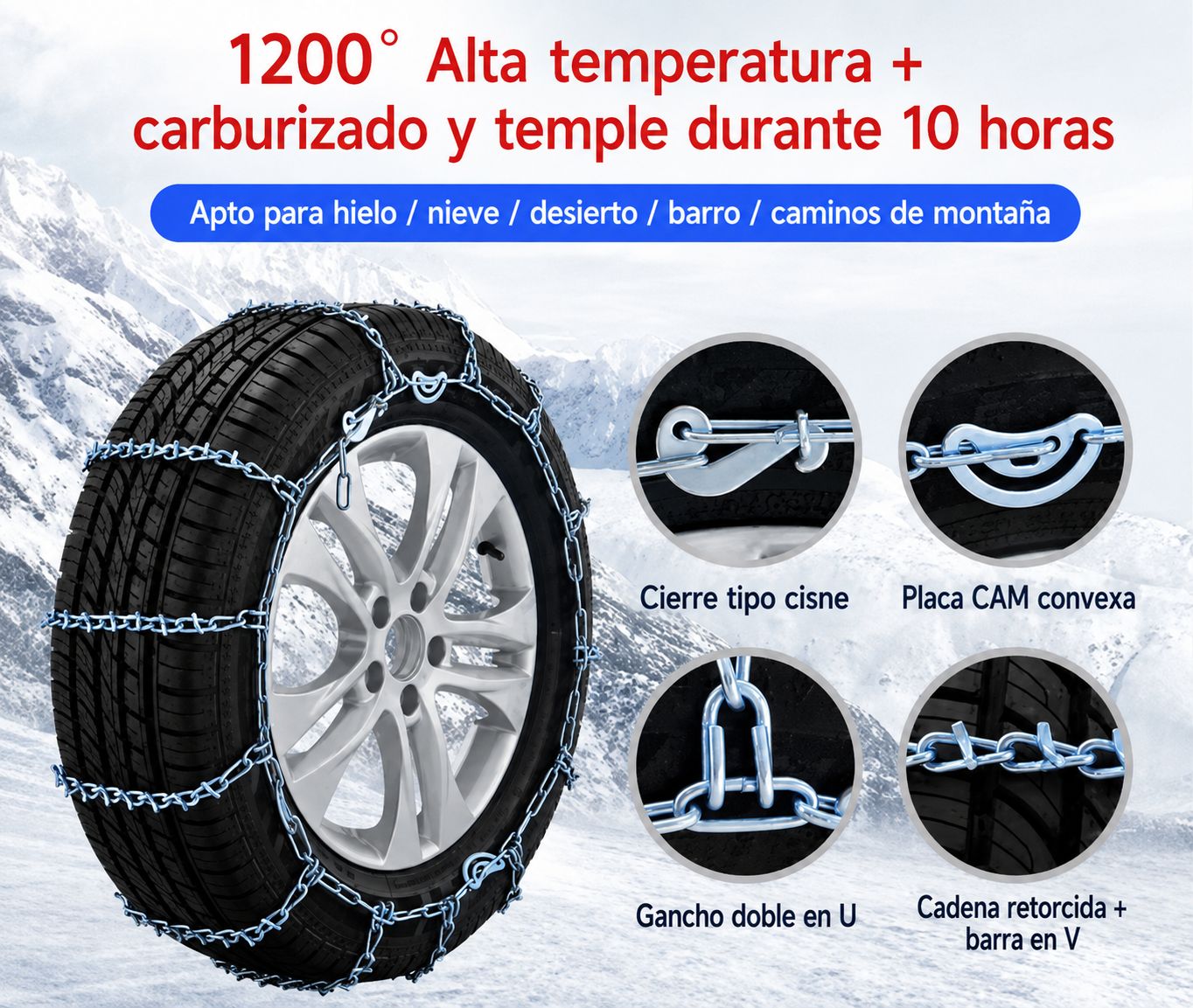 Cadena Antideslizante para Neumáticos Nieve, Hielo y Barro 1118