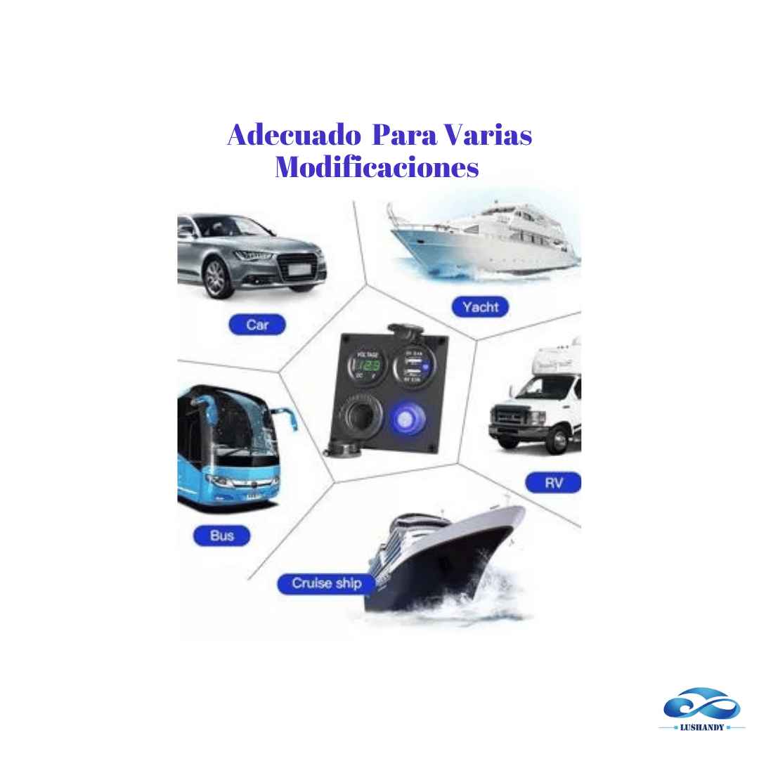 Panel Cuadrado De Conectores USB Cargador Encendedor + Voltímetro + Encendido Y Apagado 12-24v Panel Cuadrado De Conectores USB Cargador Encendedor + Voltímetro + Encendido Y Apagado 12-24v