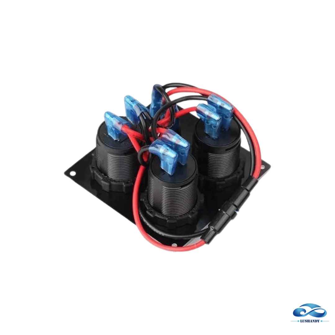 Panel Cuadrado De Conectores USB Cargador Encendedor + Voltímetro + Encendido Y Apagado 12-24v Panel Cuadrado De Conectores USB Cargador Encendedor + Voltímetro + Encendido Y Apagado 12-24v