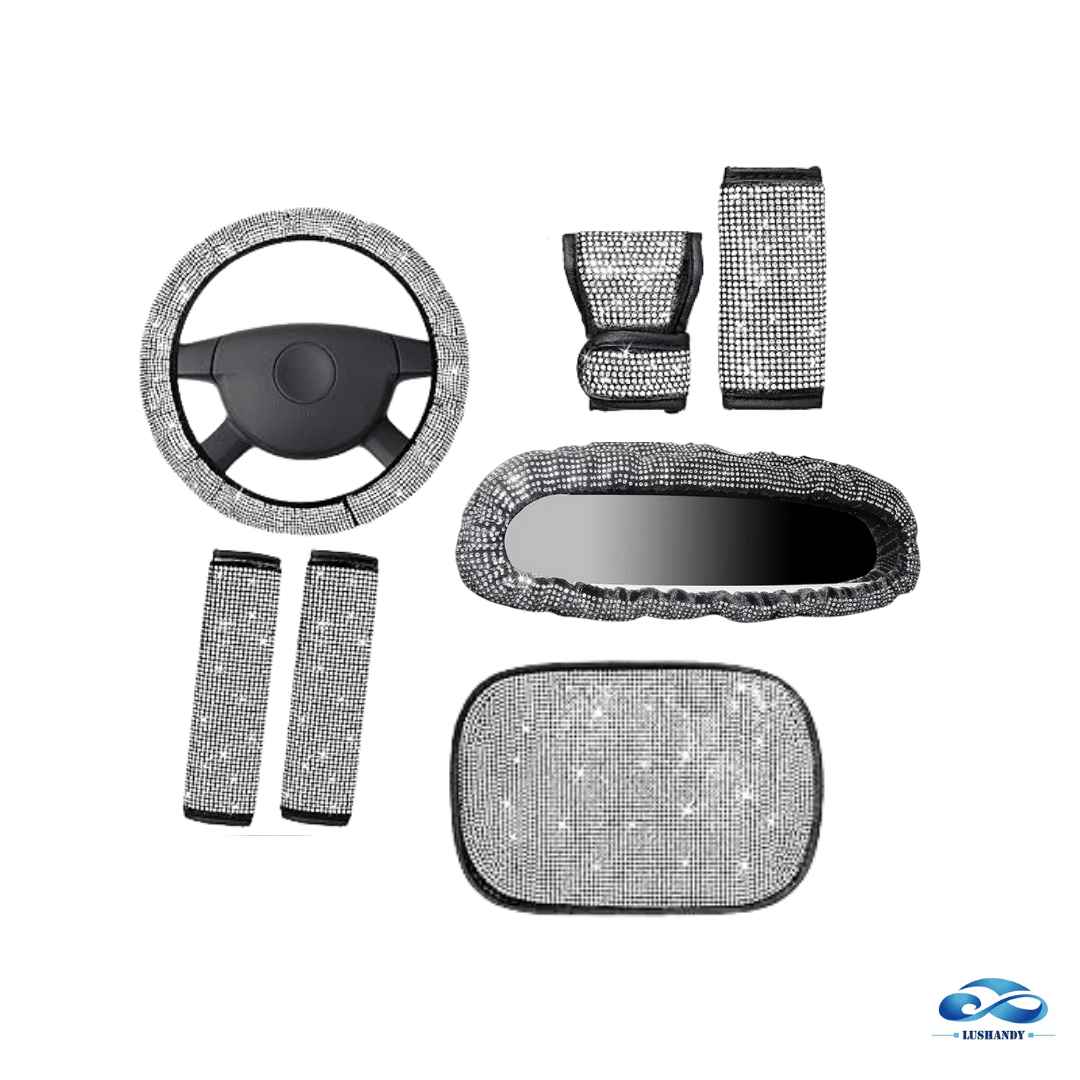 Kit  Fundas 6 Piezas Con Diamantes  Brillantes  De Imitación   Para Auto