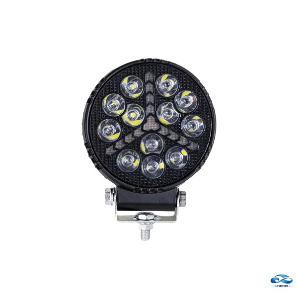 Foco Neblinero 12 Led Redondo Blanco Con Estrobo En Las Flechas  42W 12V-24V