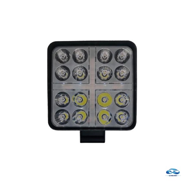 Foco Neblinero 16 Led Cuadrado Blanco Con Estrobo En la Cruz 42W 12V-24V