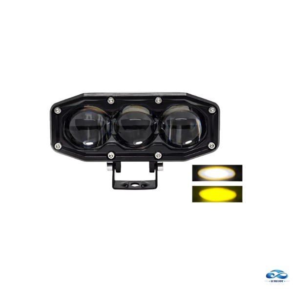 Focos Neblinero 3 Led Tipo Lupa  Blanco + Amarillo  50W 12V-24V